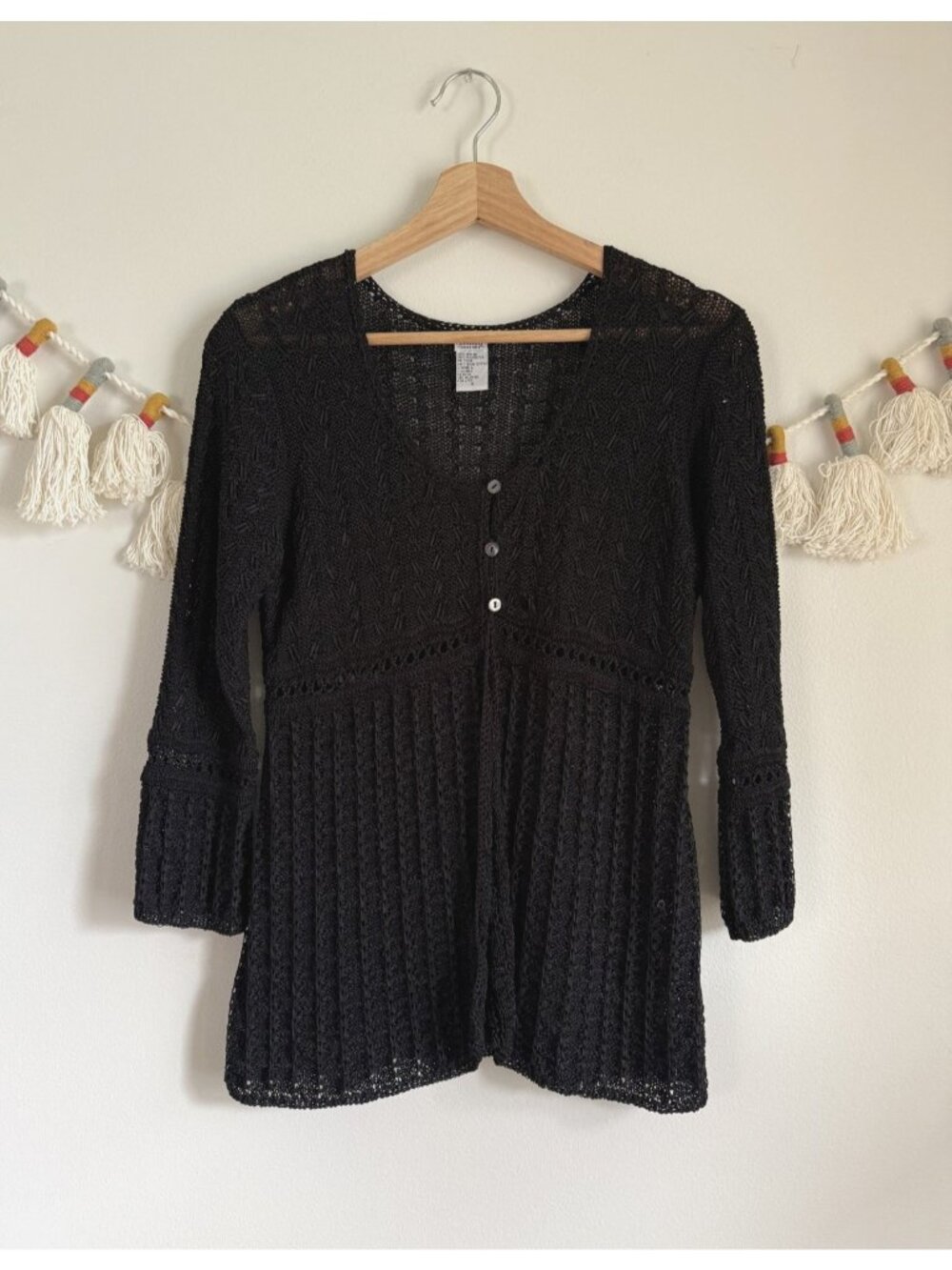 Mimi Maternity Pointelle Crochet Open Knit Babydoll Cardigan Grandmacore Cottage